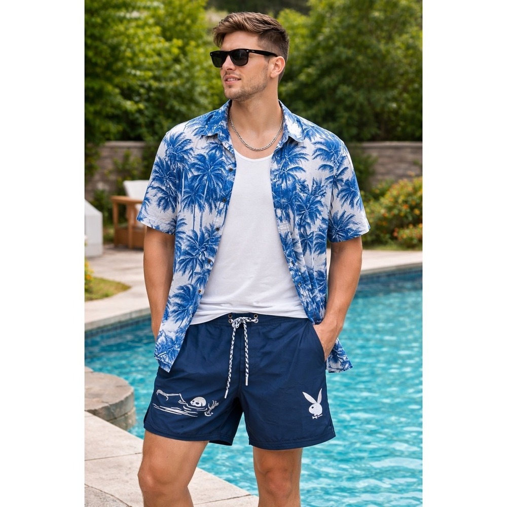 Playboy by Pacsun Blue Swim Trunks (small)